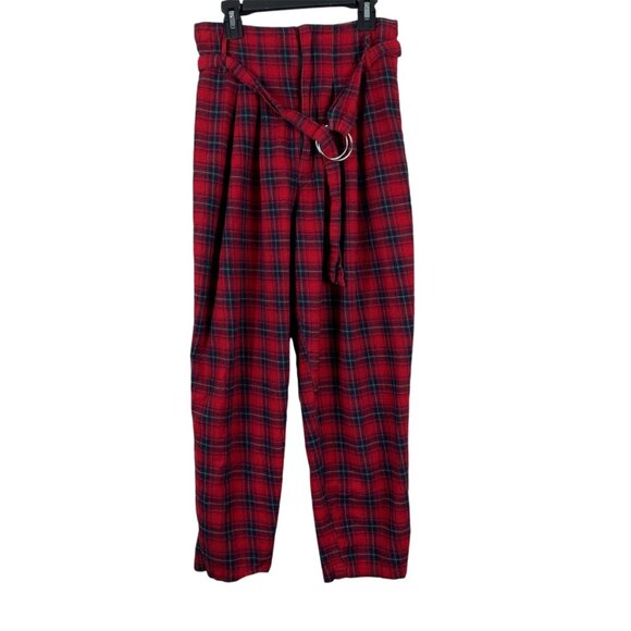 Seek the Label Women’s Red Plaid Belted High-rise Pants - Size Medium - Picture 1 of 8